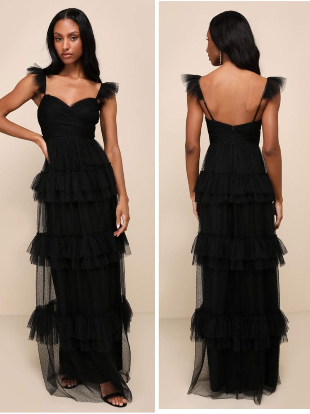 Lulus Pure Radiance Black Mesh Swiss Dot Tiered Maxi Dress Size XL Whimsigoth